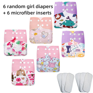 6 Pcs Random Design Reusable Diapers with Inserts